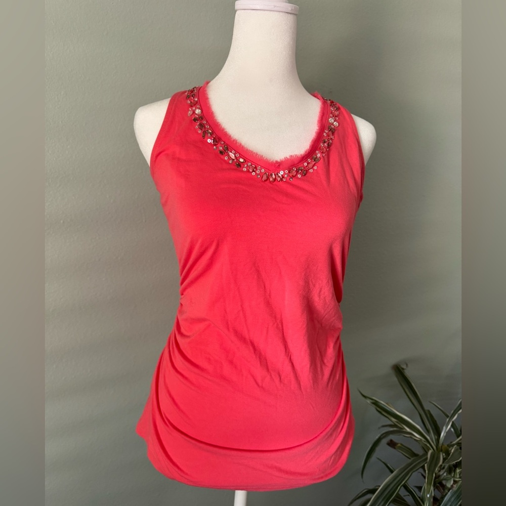 White House Black Market Womens Pink Scoop Neck Sleeveless Top Blouse Size Small